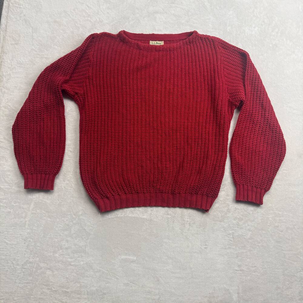 L.L. Bean Women's Red Chunky Knit Sweater Size L Vintage Freeport Maine Cotton